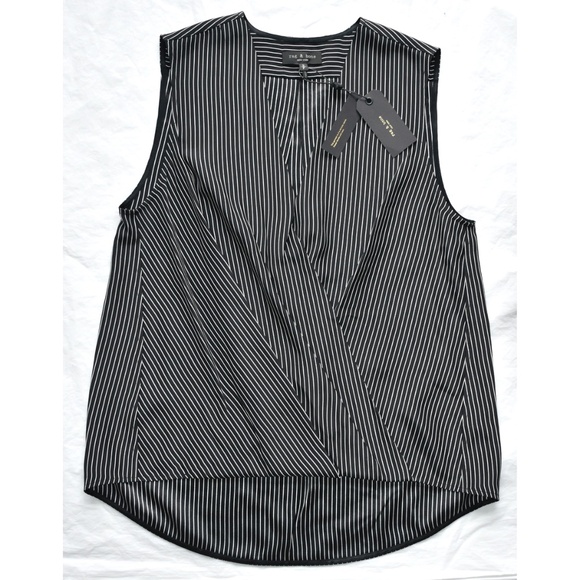 RAG & BONE NWT VICTOR SLEEVELESS 100% SILK BLACK WHITE STRIP BLOUSE. SIZE S - Picture 12 of 14